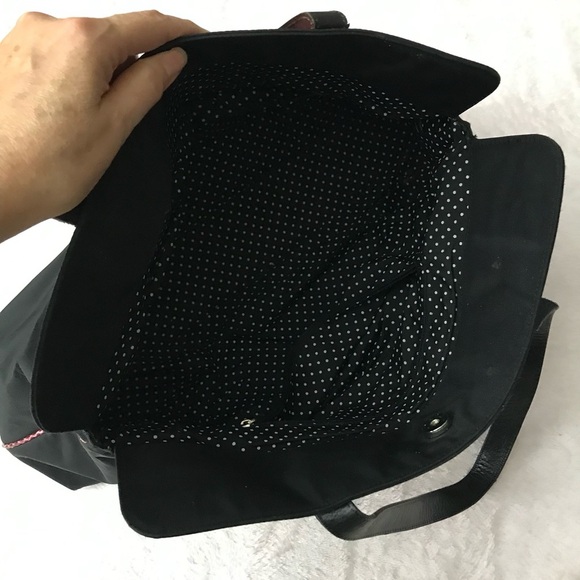 Kate Spade NY 14258 black nylon shoulder bag tote pink python leather straps - Picture 8 of 14